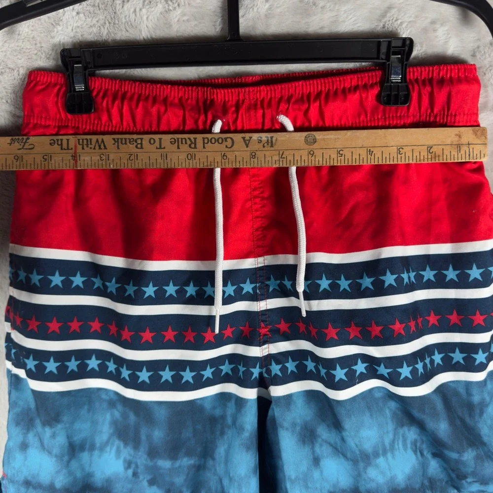 George Men Red Blue Star Tie Dye Swim Trunks‎ Size M 32 34 Drawstring